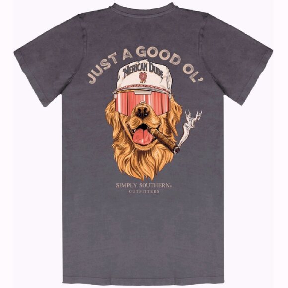 Simply Southern Just a Good Ol’ ‘Merican Dude Dog with Cigar Short T-Shirt NEW - Picture 1 of 7